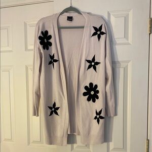 Women's Cream Cardigan with Black Floral Design